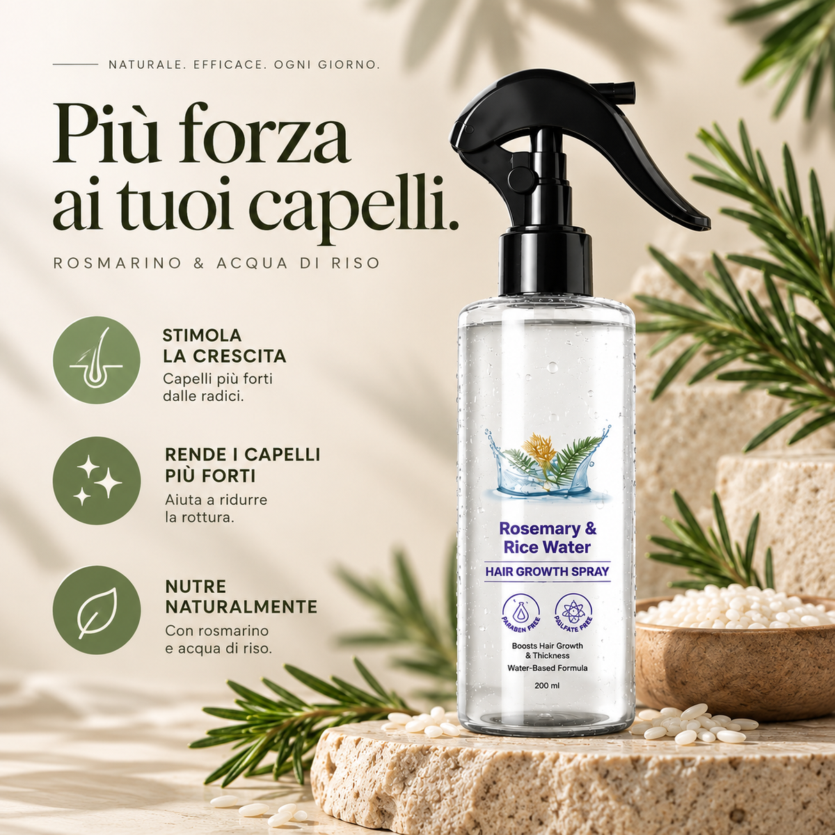 Rosévia | Spray Rinforzante Rosmarino & Acqua di Riso